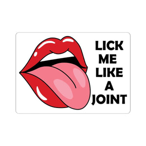 Kiss-Cut Sticker — Retro Red Lips with 'Lick Me Like a Joint' Graphic