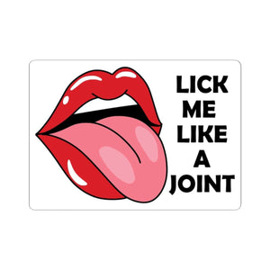 Kiss-Cut Sticker — Retro Red Lips with 'Lick Me Like a Joint' Graphic
