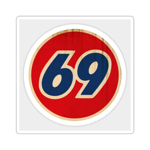 Retro Racing Number 69 Kiss-Cut Sticker – Vintage Red & Blue Decal for Laptops, Cars, Helmets